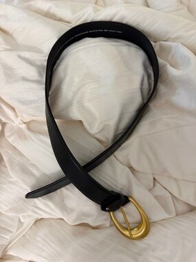 H&M Black Belt with Gold Curved Buckle